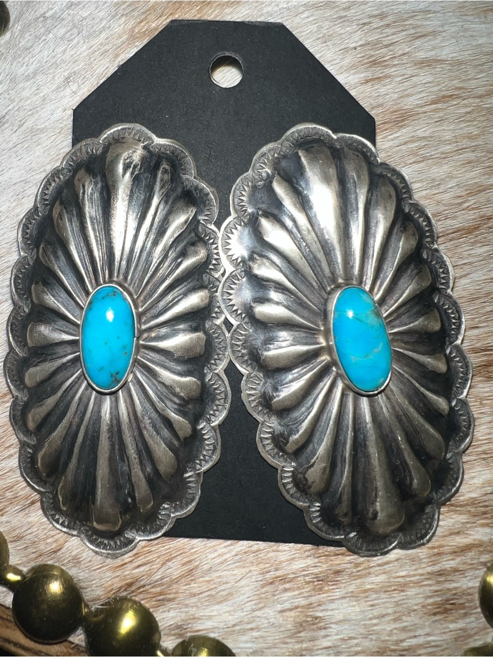 Rita Lee Sterling Silver Turquoise Concho Earrings